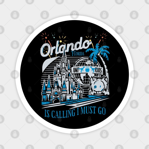 Orlando Florida is calling I must go Theme Park Vintage Retro Design Magnet by Joaddo